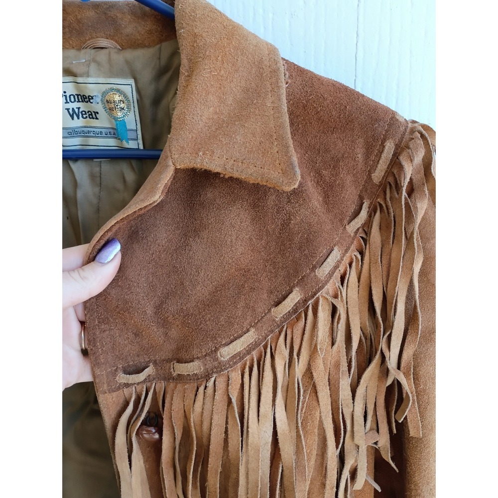 Pioneer Wear Western, Cowgirl Fringed Leather Suede Coat 16 Button Up Women - Picture 4 of 10